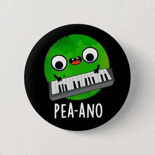 Pea-ano Funny Music Veggie Pea Pun Dark BG Button (Vorderseite)