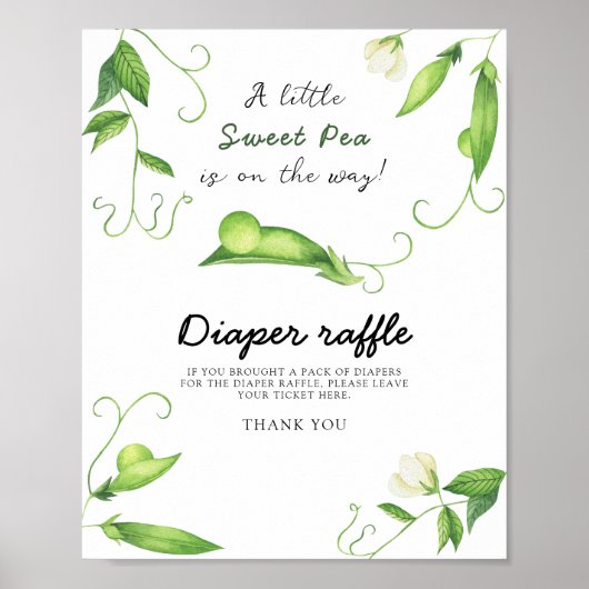 Pea baby dusche - Windeln Tombola Poster (Vorne)