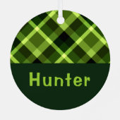 Pea Green Kariert Monogram Circle Metal Ornament (Rückseite)