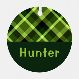 Pea Green Kariert Monogram Circle Metal Ornament