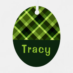 Pea Green Kariert Monogram Oval Metal Ornament Aus Metall