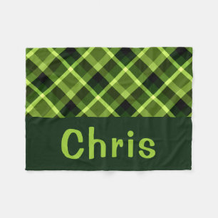 Pea Green Kariert Monogram Small Fleece Blanket