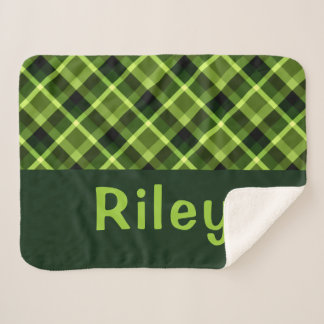 Pea Green Kariert Monogram Small Sherpa Blanket Sherpadecke