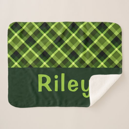 Pea Green Kariert Monogram Small Sherpa Blanket Sherpadecke (Vorderseite (Horizontal))