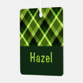 Pea Green Kariert Monogram Square Metal Ornament Aus Metall (Vorderseite links)
