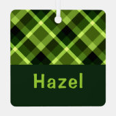 Pea Green Kariert Monogram Square Metal Ornament Aus Metall (Rückseite)