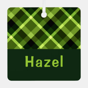 Pea Green Kariert Monogram Square Metal Ornament Aus Metall