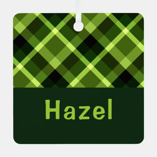 Pea Green Kariert Monogram Square Metal Ornament Aus Metall (Vorderseite)
