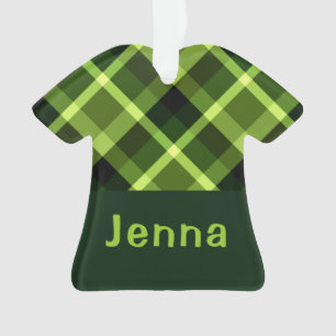 Pea Green Kariert Monogram T - Shirt Acrylic Ornam Ornament