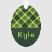 Pea Green Karierte Monogramm Circle Acrylic Orname Ornament (Rückseite)