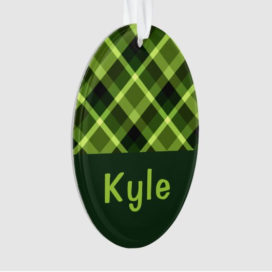 Pea Green Karierte Monogramm Circle Acrylic Orname Ornament (Vorderseite)