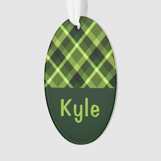 Pea Green Karierte Monogramm Circle Acrylic Orname Ornament (Vorderseite)