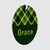 Pea Green Karierte Monogramm Circle Acrylic Orname Ornament (Vorderseite)
