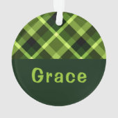 Pea Green Karierte Monogramm Circle Acrylic Orname Ornament (Rückseite)