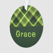 Pea Green Karierte Monogramm Circle Acrylic Orname Ornament (Vorderseite)