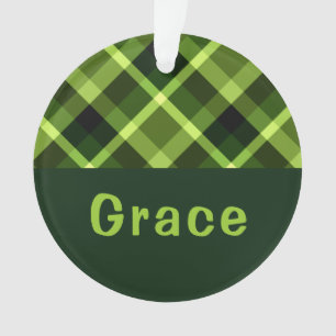 Pea Green Karierte Monogramm Circle Acrylic Orname Ornament