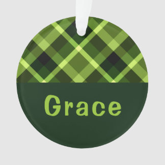 Pea Green Karierte Monogramm Circle Acrylic Orname Ornament