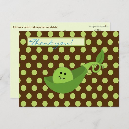 Pea in a Pod Boy Baby Dusche Danke Postkarte (Vorne/Hinten)