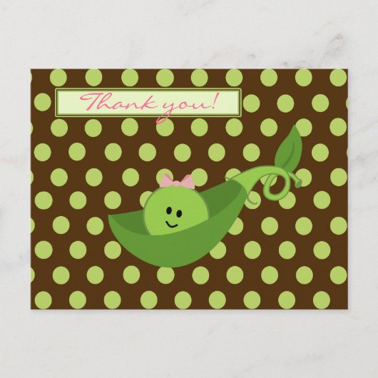 Pea in a Pod Girl Baby Dusche Danke Postkarte (Vorderseite)