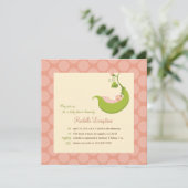 Pea in a Pod Girl Baby Shower Einladung (Stehend Vorderseite)