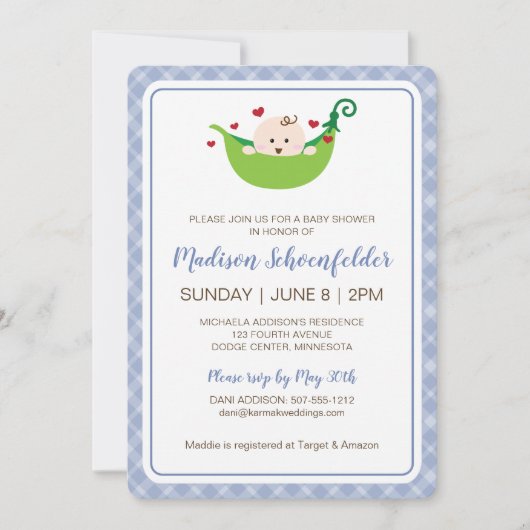 Pea in the Pod Baby Shower Invitation (Boy) Einladung (Vorderseite)