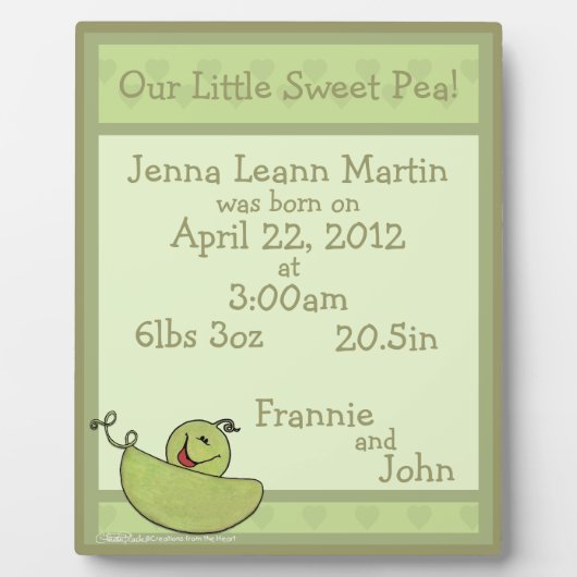 Pea Pod Baby Birth Information Fotoplatte (Vorderseite)