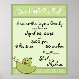 Pea Pod Baby Birth Information Poster