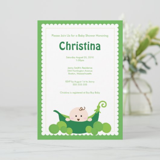 Pea Pod Babydusche Einladung (Stehend Vorderseite)