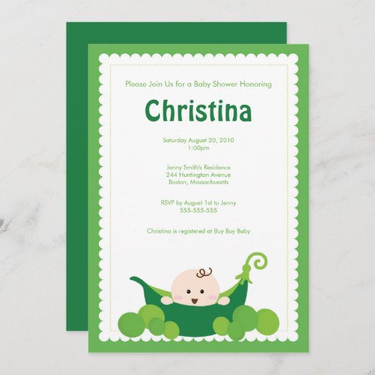 Pea Pod Babydusche Einladung (Vorne/Hinten)