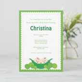 Pea Pod Boy & Girl Twins Kinderdusche Einladung (Stehend Vorderseite)