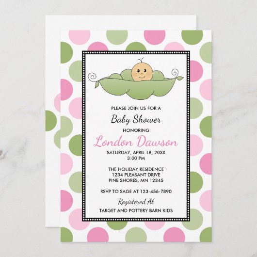 Pea Pod Girl Babydusche Einladungen U-Bahn (Vorne/Hinten)