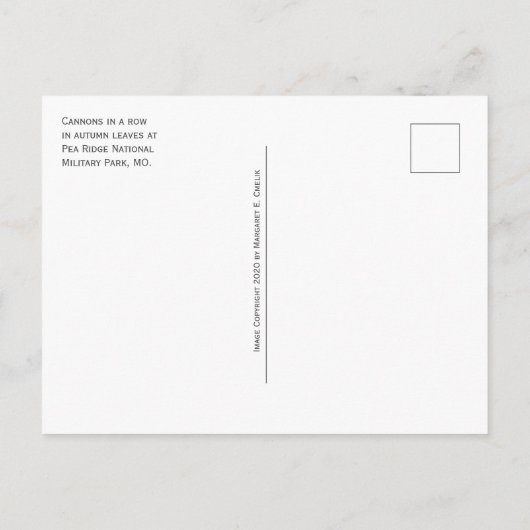 Pea Ridge, Kanonen im Herbst Blätter Postkarte (Rückseite)