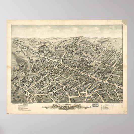 Peabody Massachusetts 1877 Antique Panoramabalkart Poster (Vorne)