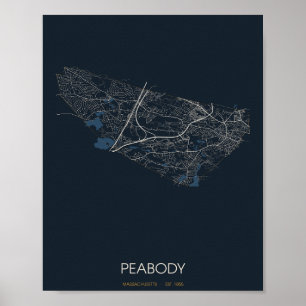 Peabody Massachusetts Straßenkarte Poster (Nacht)