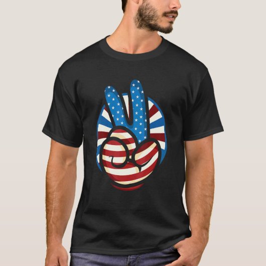 Peace American Flag Hippie USA Cool Victory Hand S T-Shirt (Vorderseite)