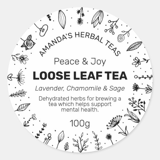 Peace and Joy Herbal Tea Labels Runder Aufkleber (Vorderseite)