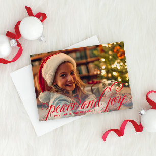 Peace and Joy Red Handwriting Script Foto Feiertagskarte