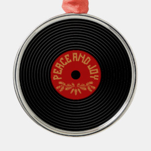 Peace and joy vinylrecord design ornament aus metall
