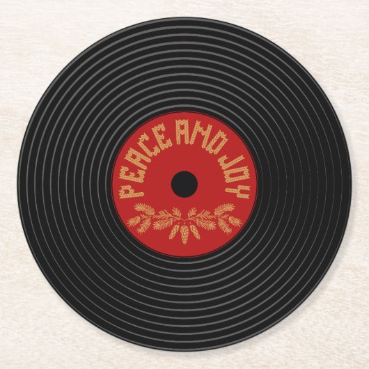 Peace and joy vinylrecord design runder pappuntersetzer (Vorderseite)