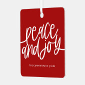 Peace and Joy Winter Red Green Foto Metal Oral Ornament Aus Metall (Vorderseite links)