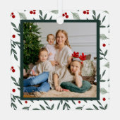 Peace and Joy Winter Red Green Foto Metal Oral Ornament Aus Metall (Rückseite)