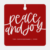 Peace and Joy Winter Red Green Foto Metal Oral Ornament Aus Metall (Vorderseite)