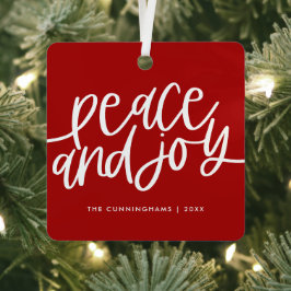 Peace and Joy Winter Red Green Foto Metal Oral Ornament Aus Metall