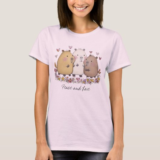 Peace and Love Capybara T-shirt (Vorderseite)