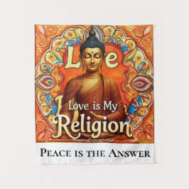 PEACE AND LOVE IS MY RELIGION WALL ART TAPESTRY WANDTEPPICH