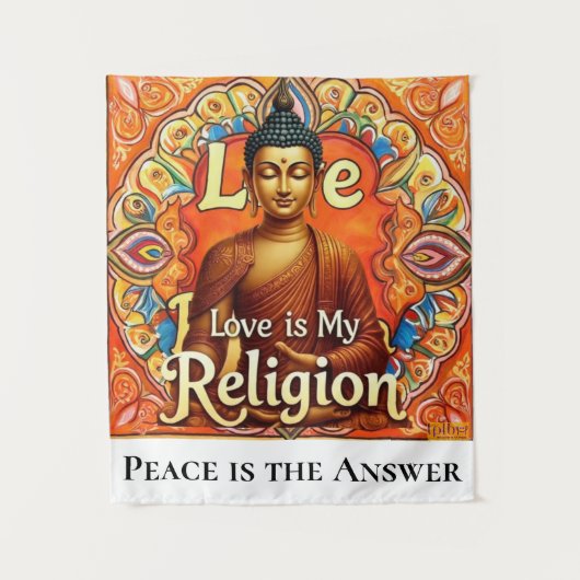 PEACE AND LOVE IS MY RELIGION WALL ART TAPESTRY WANDTEPPICH (Vorderseite)