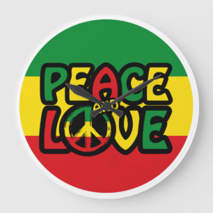 PEACE and LOVE, reggae style Große Wanduhr