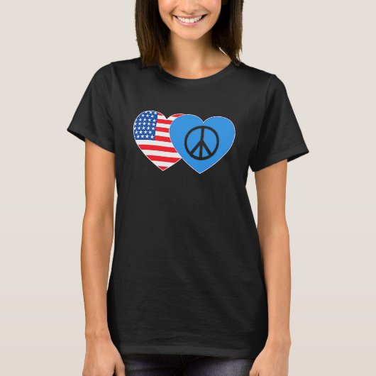 Peace and USA Flag Twin Heart for Peacemaker Ameri T-Shirt (Vorderseite)