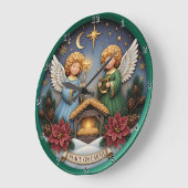 Peace Angel Nativity Harp Große Wanduhr (Winkel)