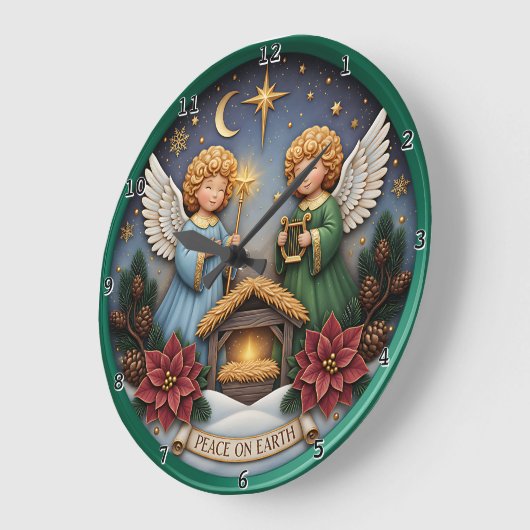 Peace Angel Nativity Harp Große Wanduhr (Winkel)